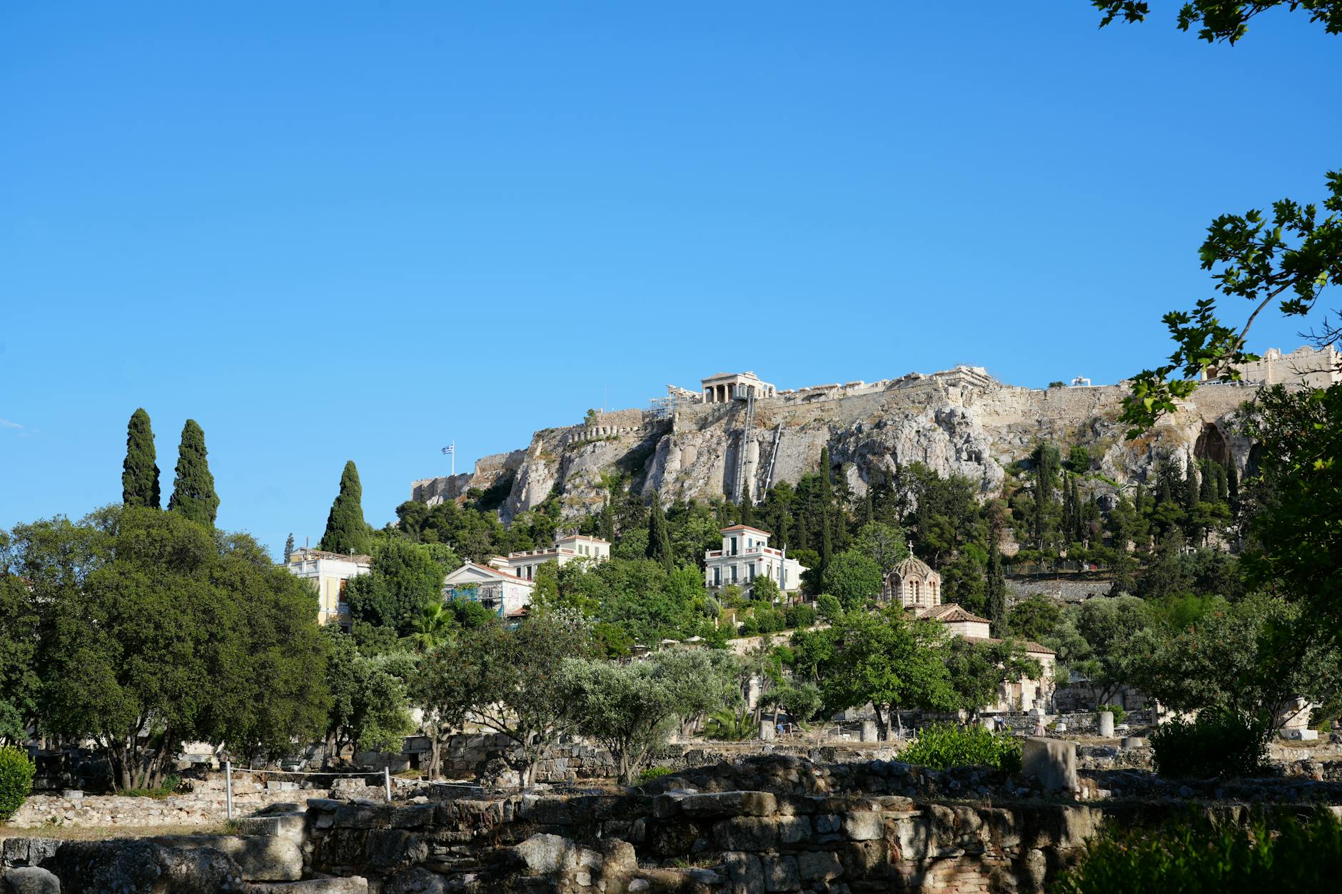 The serene National Garden with views of the Acropolis