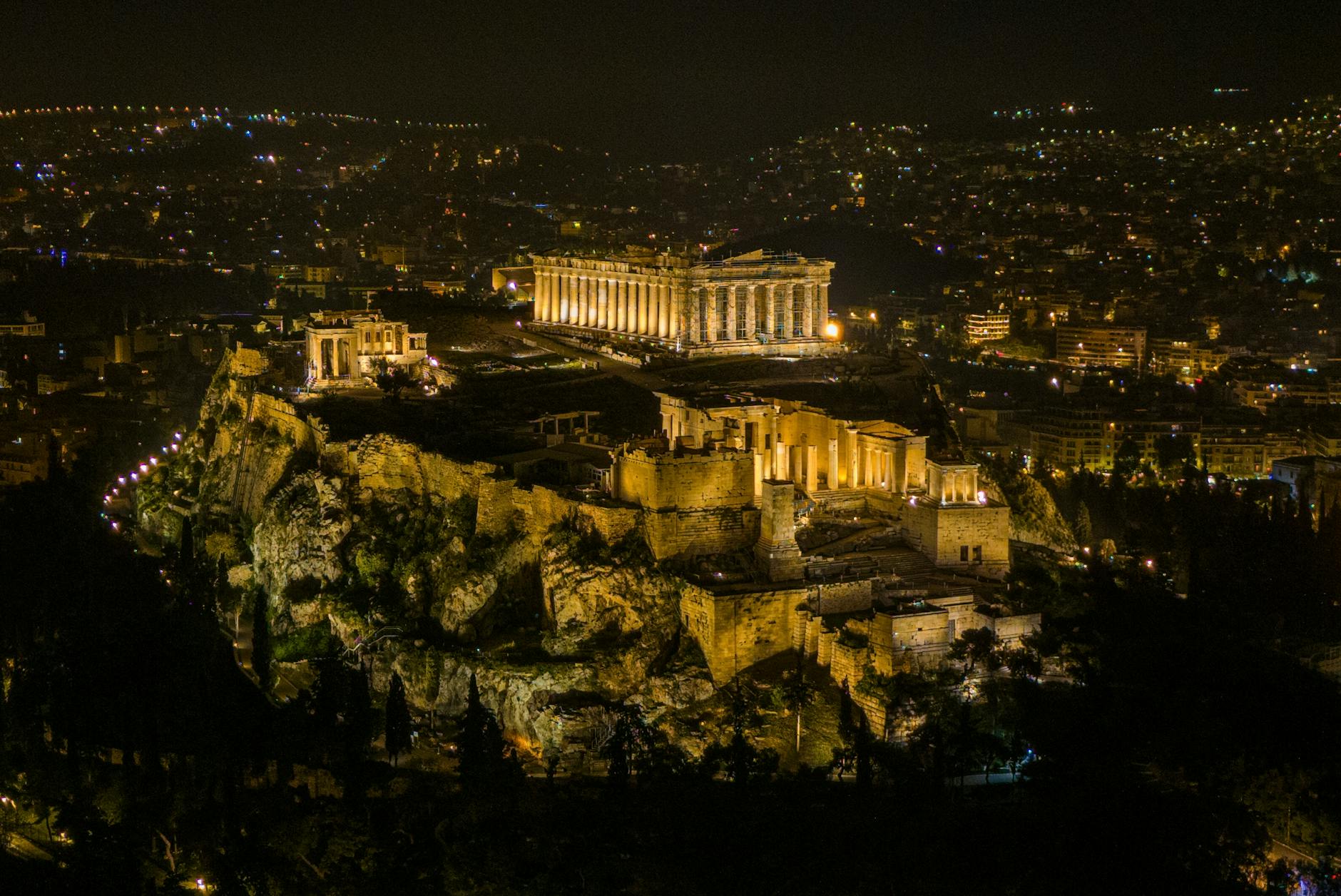 Panoramic view of Athens cityscape with the Acropolis showing the sprawling urban landscape