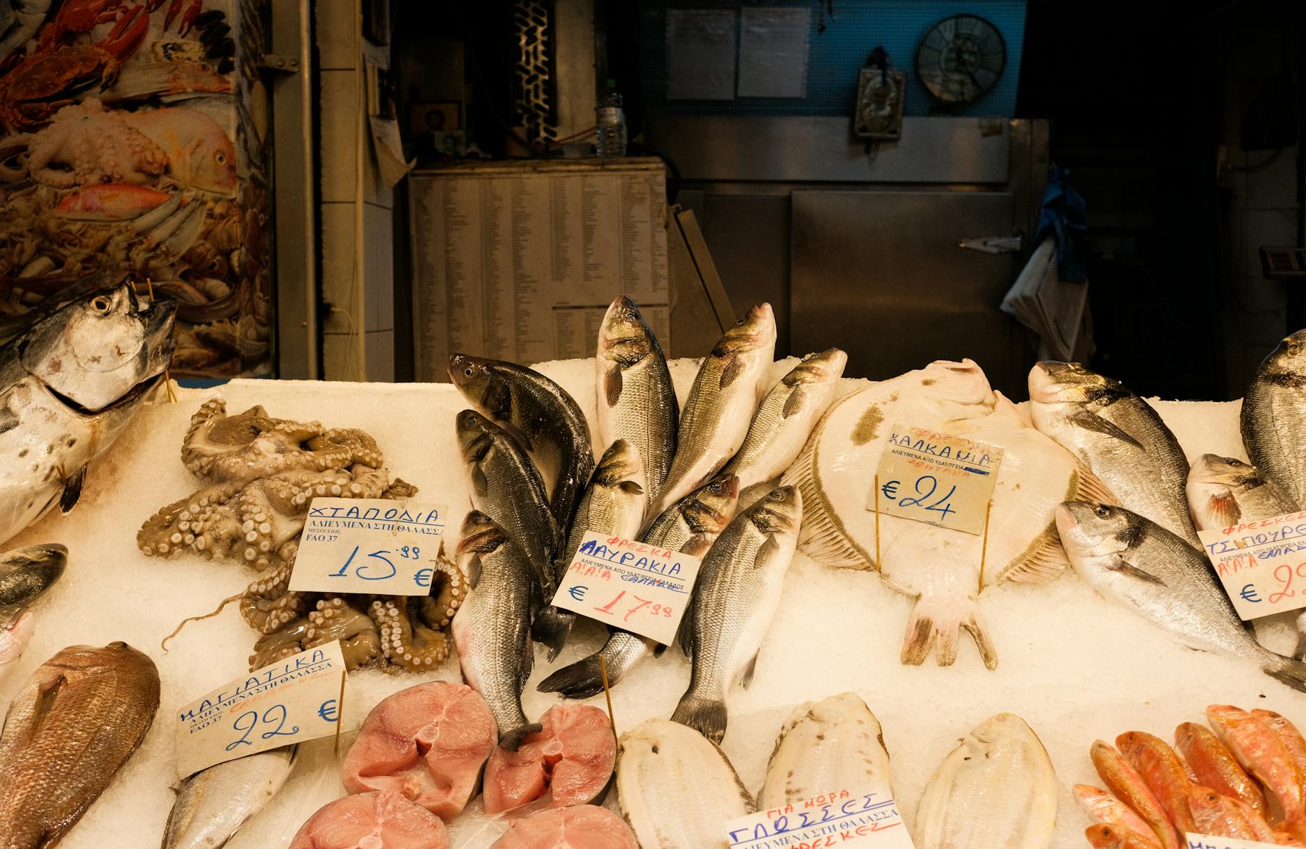 Athens Central Market (Varvakios Agora) with fresh produce and meats