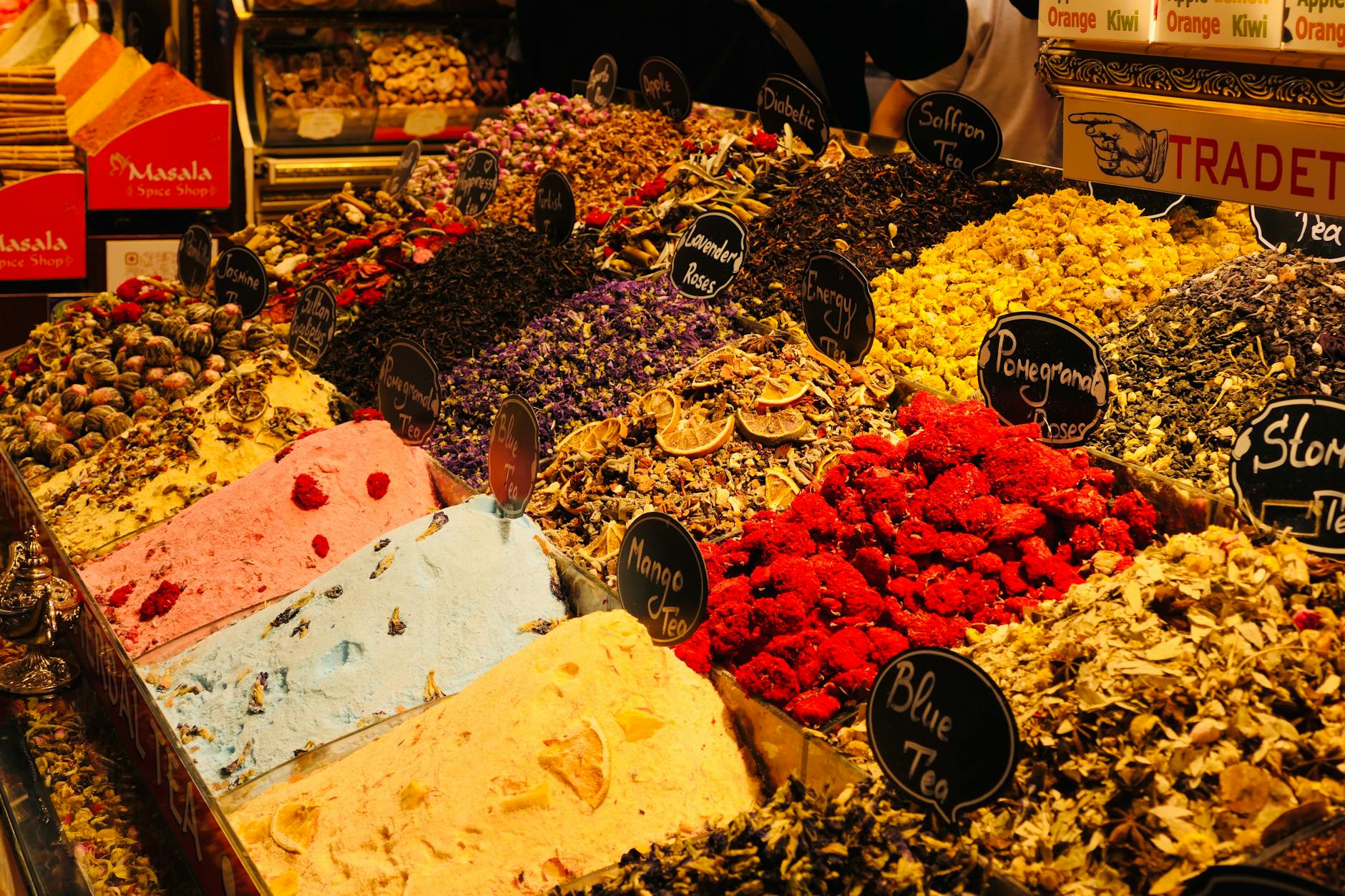 Greek honey and spices at a traditional Athens market stall