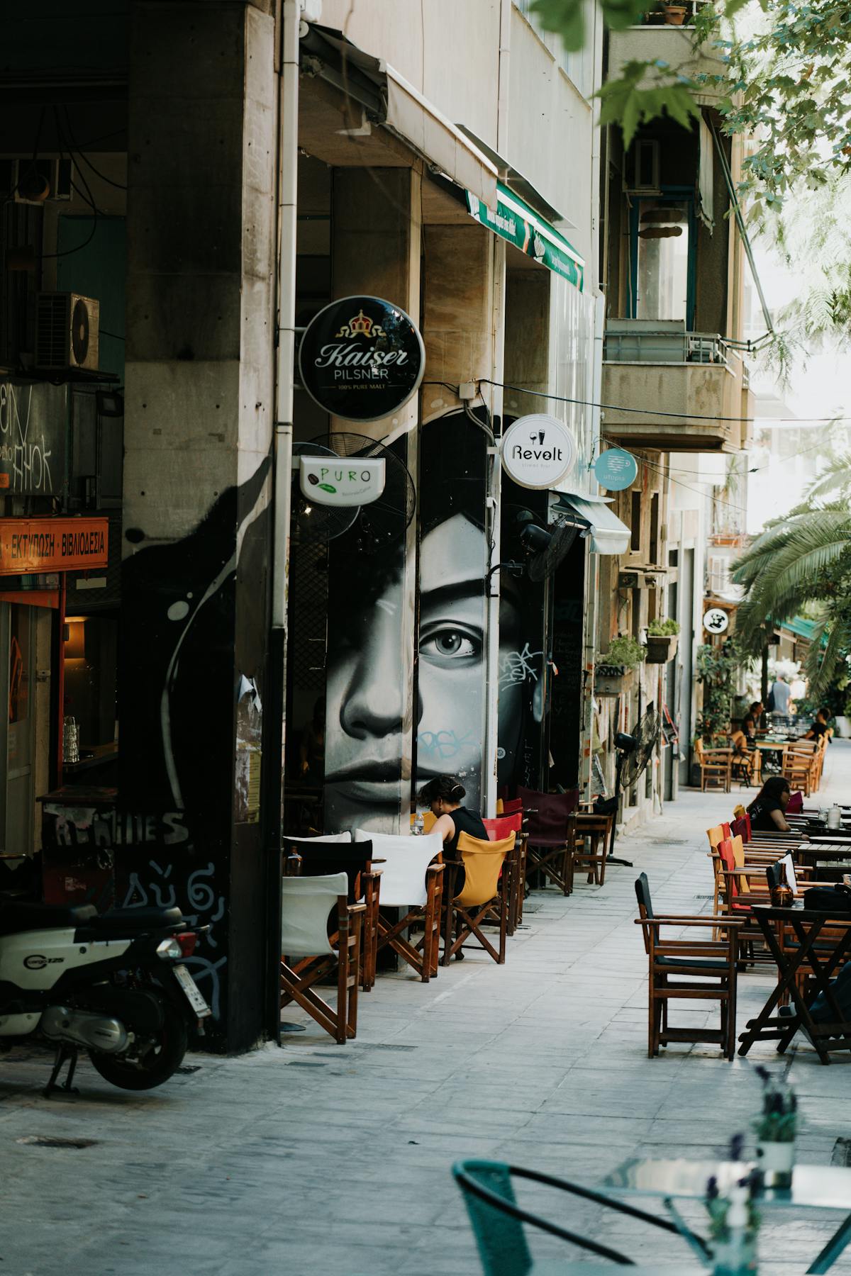 Cozy cafe-lined street in upscale Kolonaki neighborhood Athens