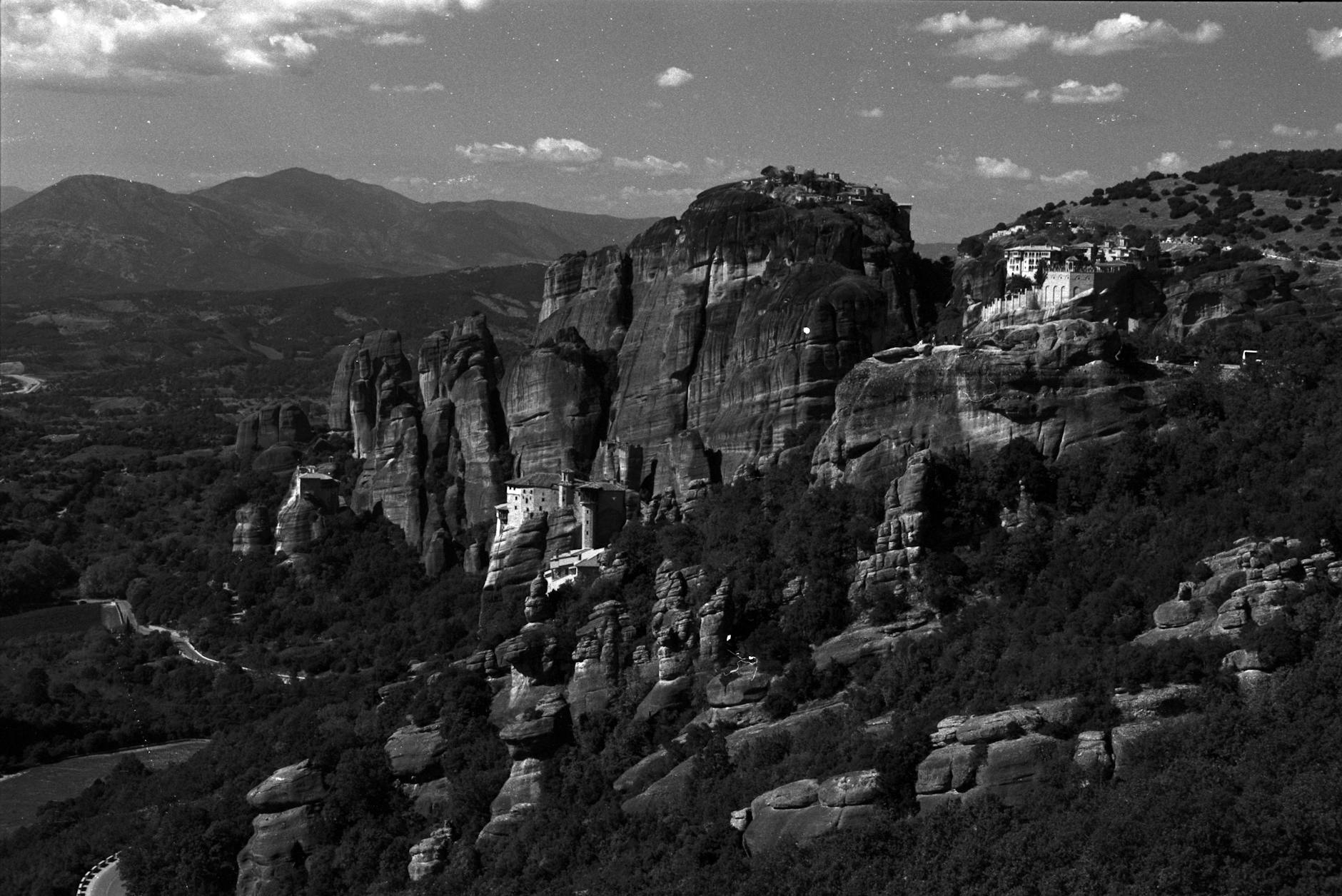 Dramatic Meteora monasteries perched on towering rock pillars in Thessaly Greece UNESCO World Heritage