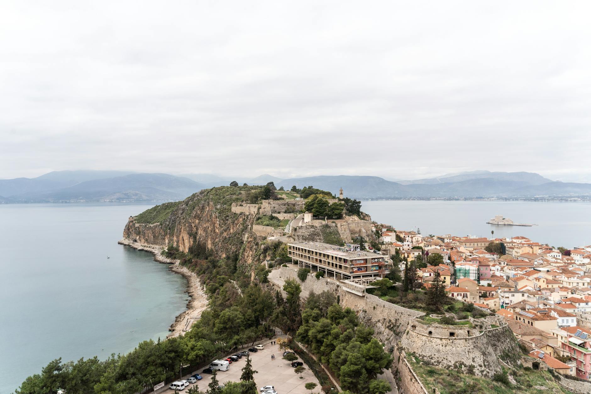 Acronauplia Fortress overlooking the charming harbor town of Nafplio in the Peloponnese Greece