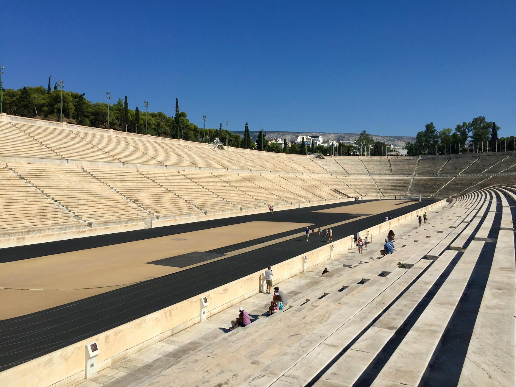 The historic all-marble Panathenaic Stadium in Athens Greece with visitors