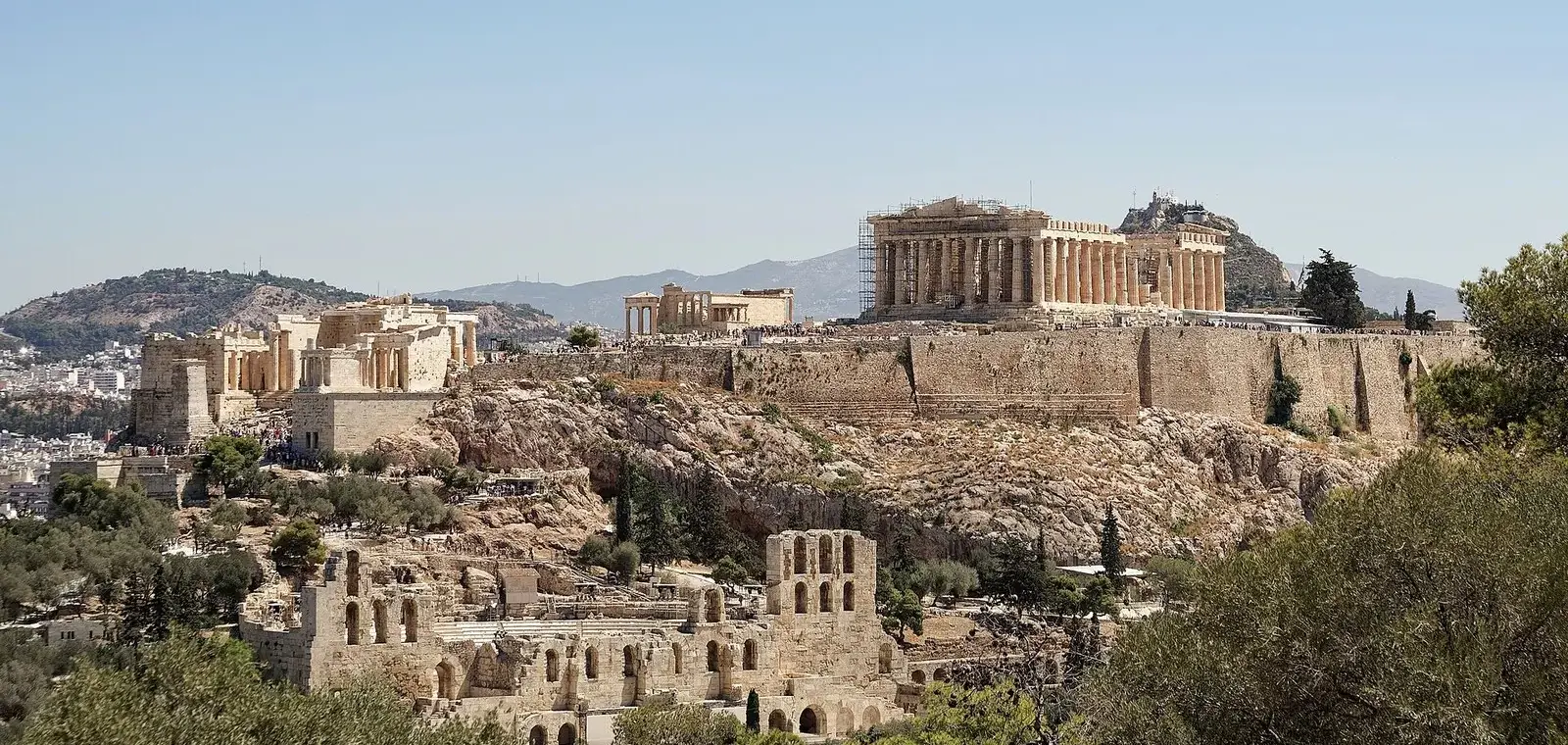 The Acropolis and the Parthenon from Philopappos Hill, with the Odeon of Herodes Atticus below