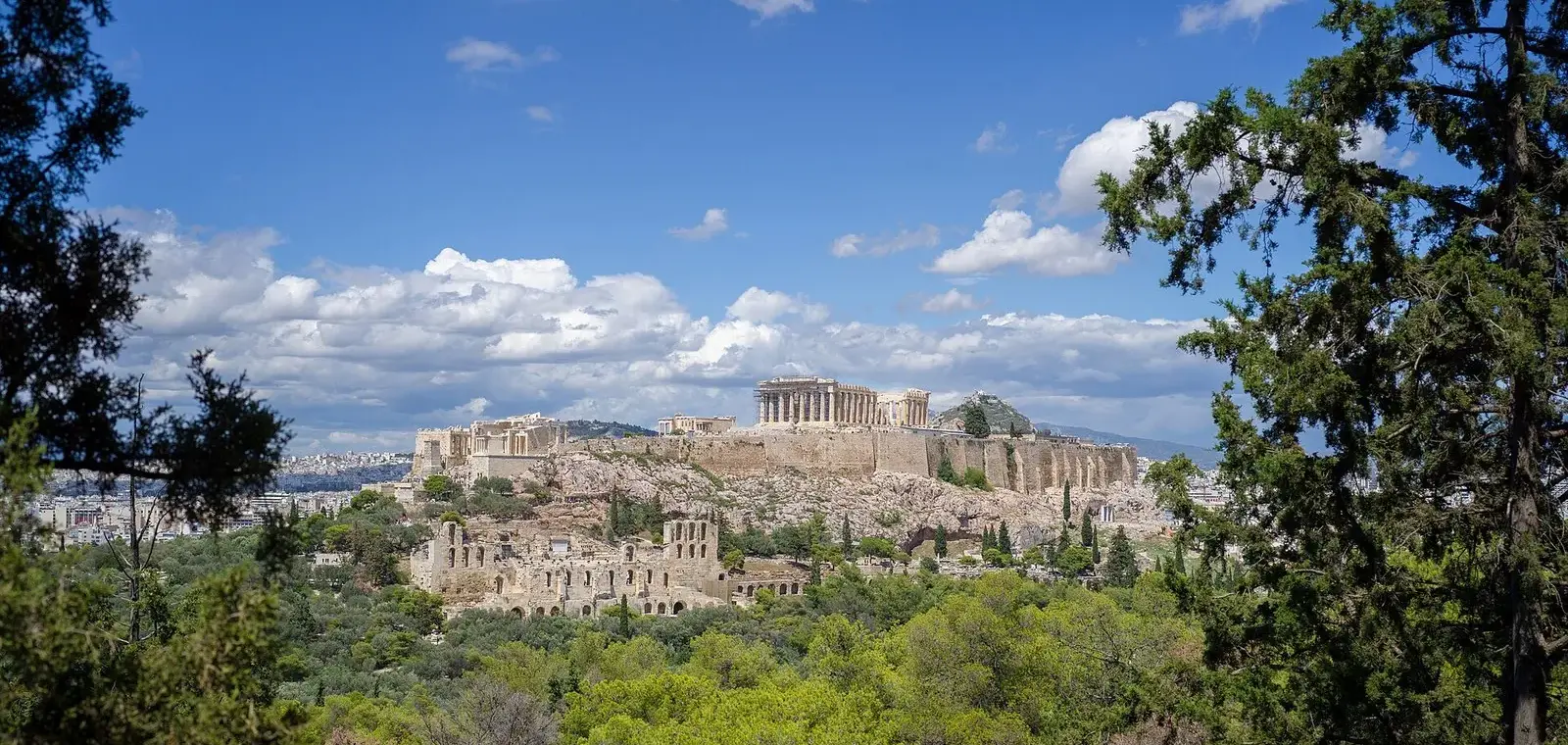 The Acropolis framed by pines: the view from Philopappos Hill in Athens