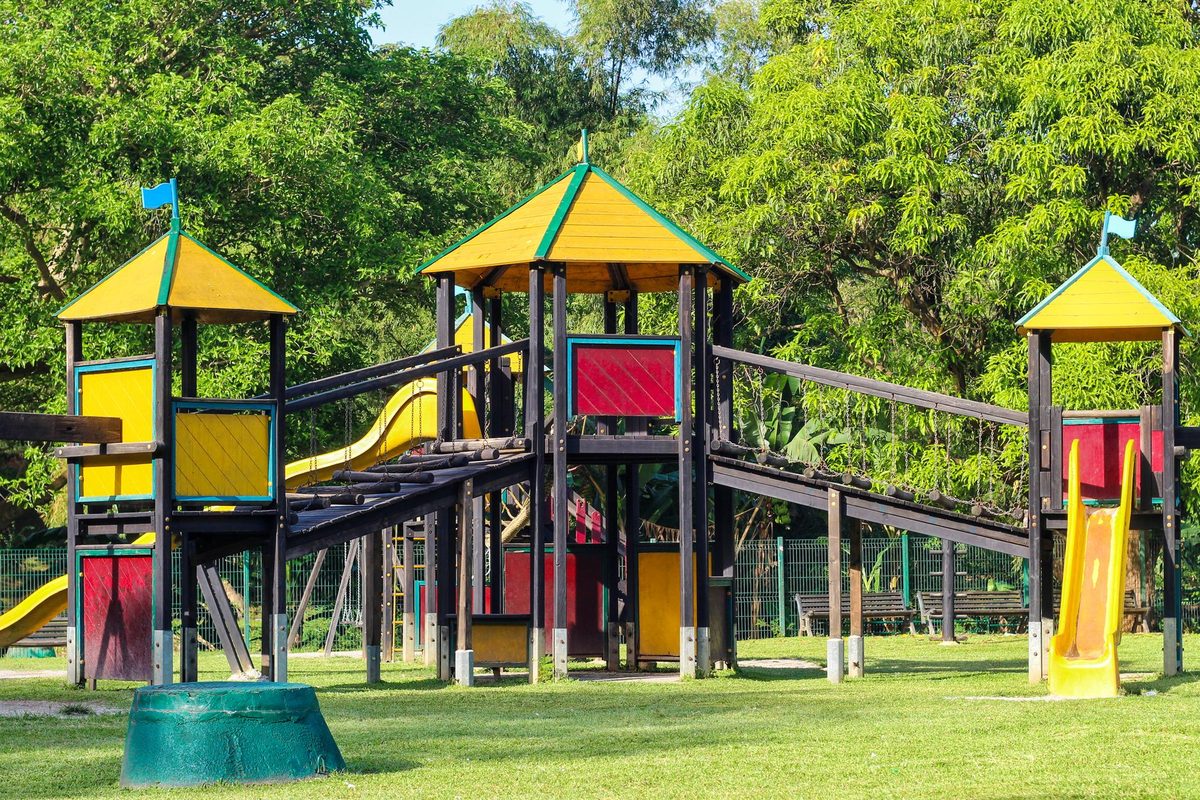 A modern playground. Athens has rebuilt two dozen to current safety standards since 2024.