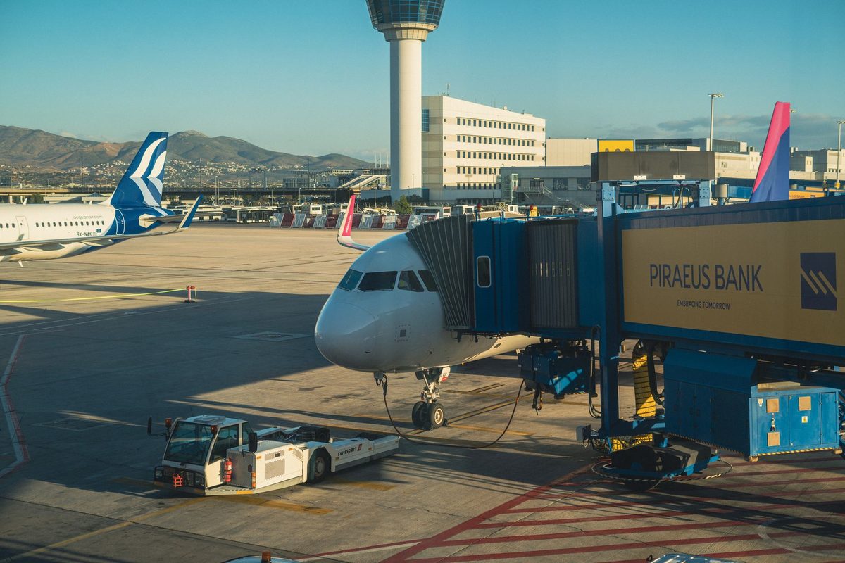 Athens International Airport aircraft at the gate, where Greece visa and entry requirements are checked