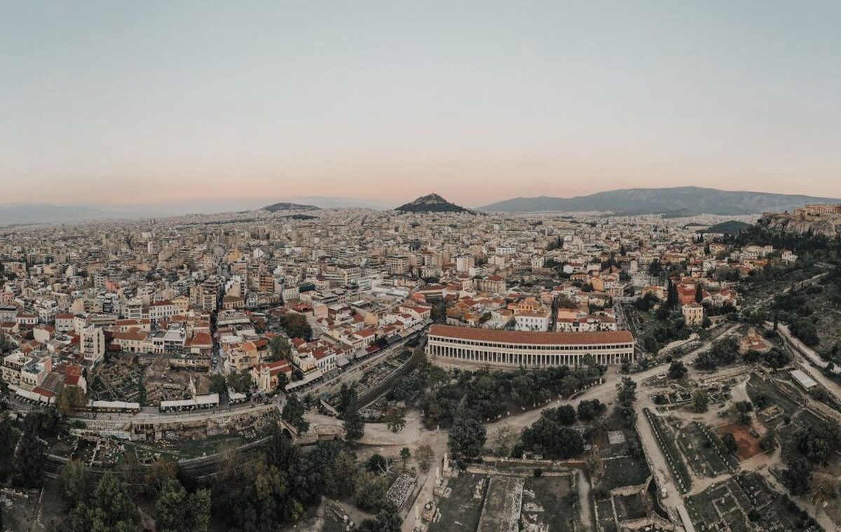 Athens from above, with the Ancient Agora and Lycabettus. Most of the old city is stairs and cobbles.