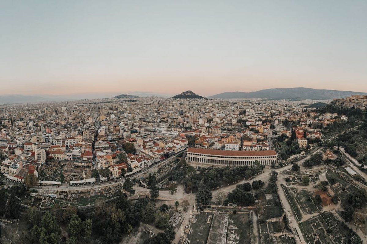 Athens from above, with the Ancient Agora and Lycabettus. Most of the old city is stairs and cobbles.