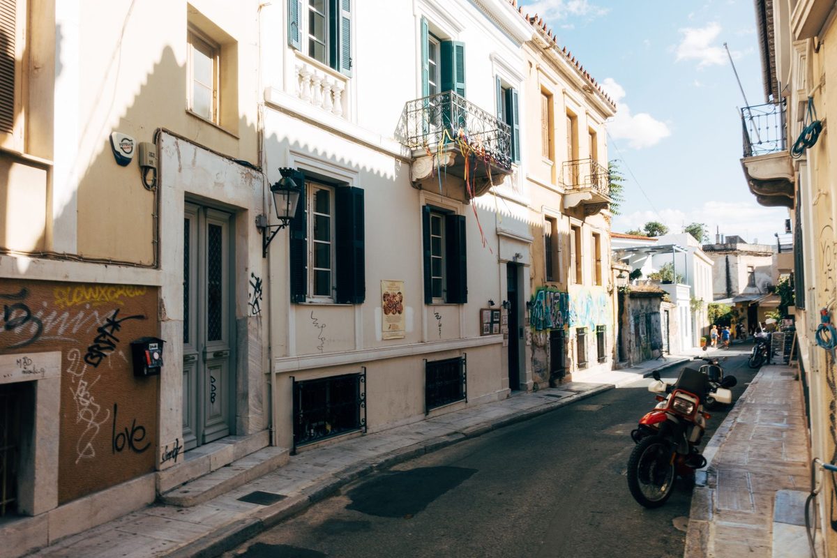 A typical central Athens lane. Charming on foot, hard work with a pushchair.