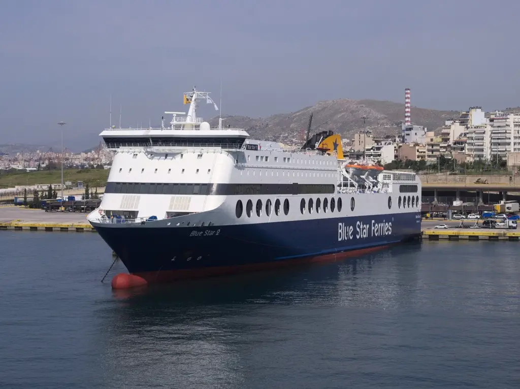 Blue Star 2 ferry moored at the quay in Piraeus port