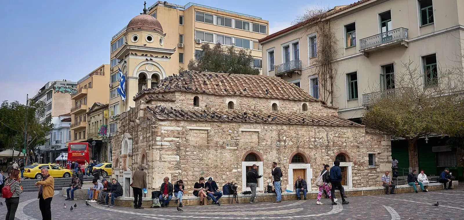 Monastiraki Square and the Byzantine church of Panagia Pantanassa in central Athens