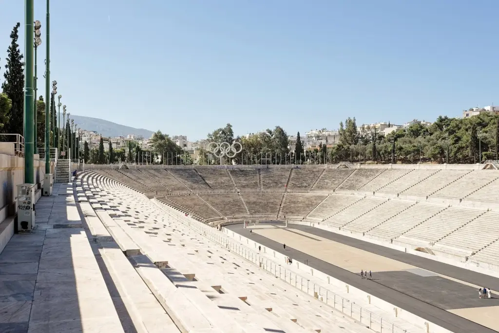 The marble stands and running track of the Panathenaic Stadium in Athens