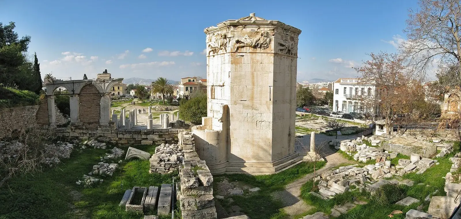 The Tower of the Winds rising above the ruins of the Roman Agora, one of seven sites on the old Athens combined ticket