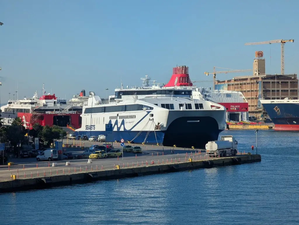 Seajets high-speed catamaran Olympic Champion Jet moored at a quay