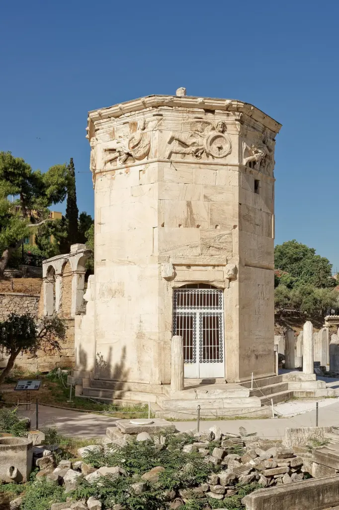 The octagonal marble Tower of the Winds in the Roman Agora of Athens