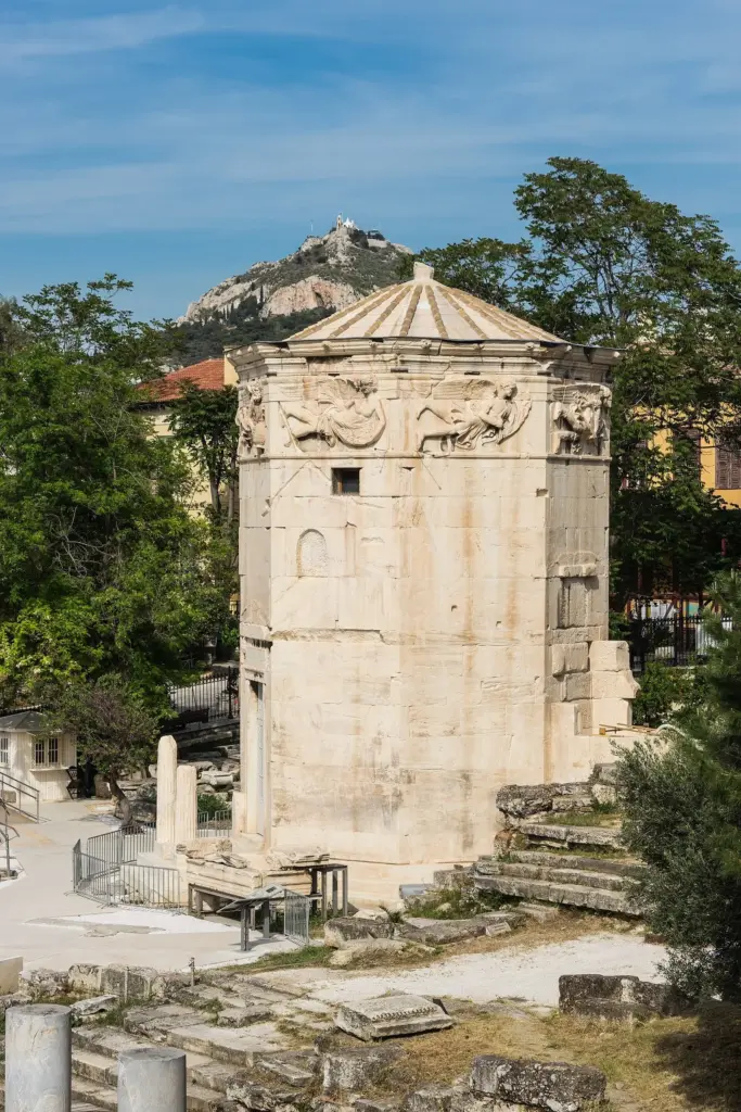 The octagonal marble Tower of the Winds in the Roman Agora of Athens