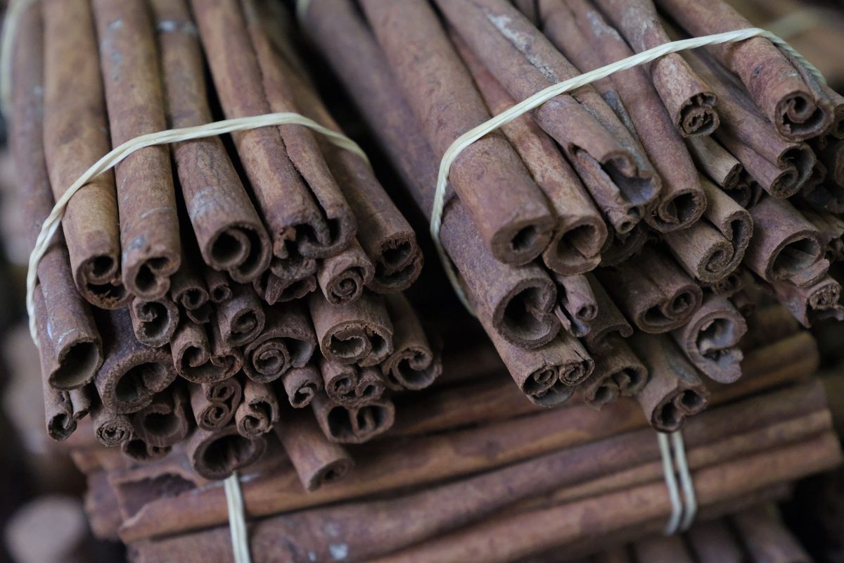 Cinnamon and whole spices sold loose by weight — the Evripidou shops are where the real shopping is.